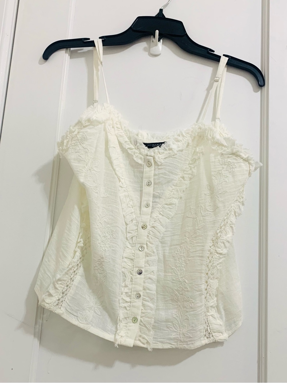 Zara Cream Lace-Trim Button Gauze Top